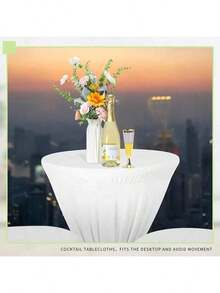 1pc Stretch Polyester & Spandex Round Cocktail Table Cover - Fitting For Wedding, Bar, Party, Event, Ruched Solid Color Design, Suitable For Various Cocktail Tables