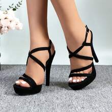 Women's Lace-Up Thick-Soled Stiletto Sandals Are Fashionable, Elegant And Sexy Sandals For Women - 黑色 - 查看 4