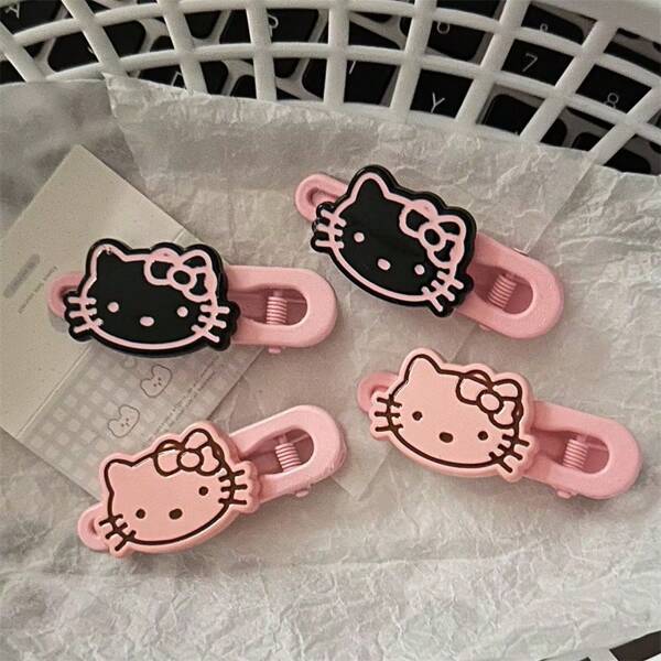 Sanrio 1pc Sweet And Cool Pink Cat Wavy Hair Clip Sweet And Highly Attractive Girl Side Clip Bangs Hair Card Accessories Hair Accessories Back To School