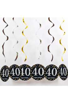 6pcs/1set Black Rose Gold PVC Spiral Hanging Ornaments For 18th/21th/30th/40th/50th/60th/70th Birthday Decorations Party Background Decoration Supplies