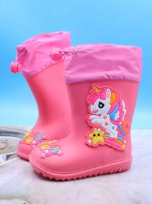 Cute Unicorn Cartoon Design Girls Lightweight Comfortable Soft Anti-Slip Outdoor Rain Boots, Suitable For Rainy Days And School Activities