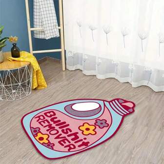 1pc Asymmetrical Shape Faux Wool Pink & Blue Bedroom Rug, Anti-Slip Soft Absorbent Polyester Carpet Decoration For Room And Bedroom