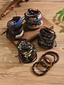 6pcs/Set Assorted Men's Leather Braided Bracelet