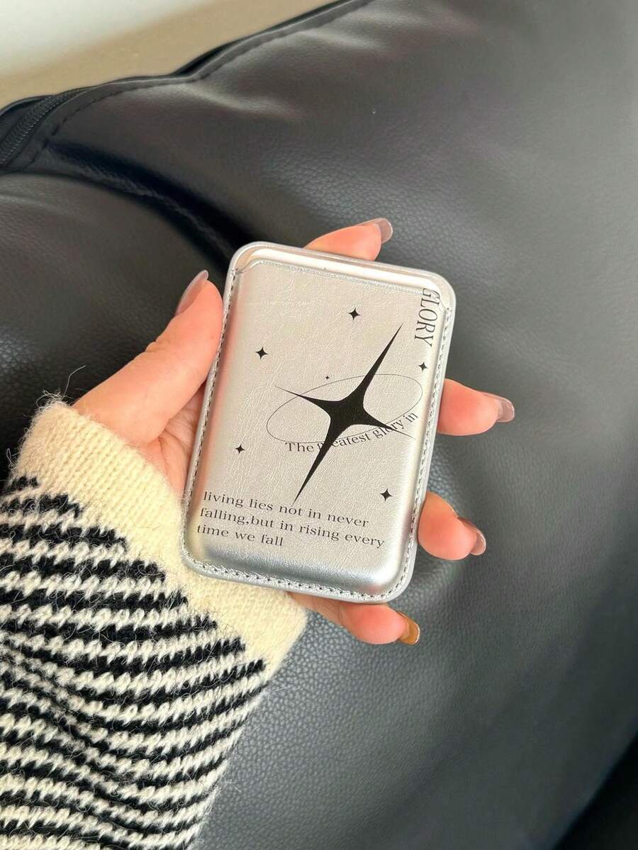 1pc Silver Star MagSafe Magnetic PU Leather Card Holder Case Compatible With IPhone Apple 15/14/13/12 And More Phones