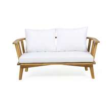 Household-Outdoor Wooden Loveseat With Cushions - White/Teak - 55.50" W X 27.00" D X 25.50" H-1747 - Multicolor - View 2