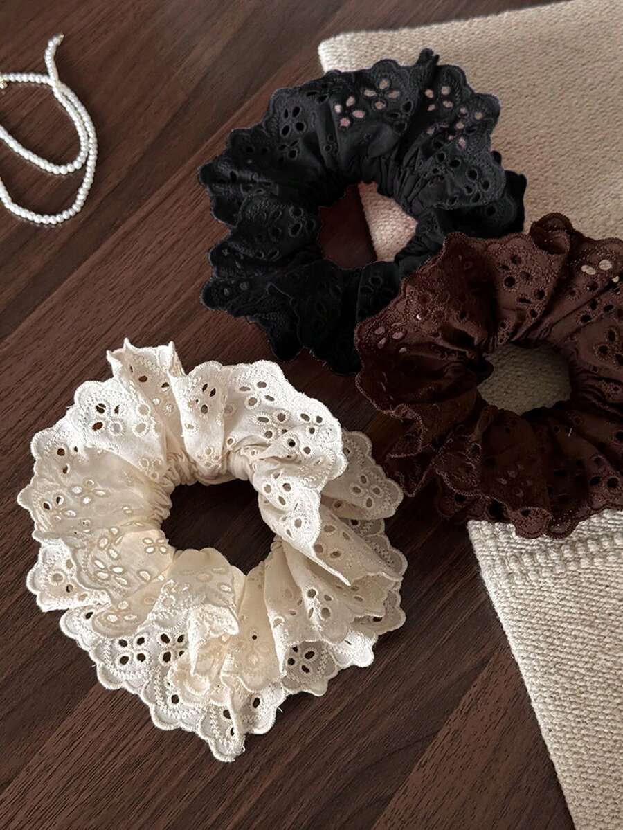 3 pezzi/1 pezzo Elastici per capelli in pizzo di alta qualità da donna, altezza 10 cm/3,94 pollici, colori nero/bianco/marrone, eleganti e versatili, adatti per uso quotidiano, casual, festa, pendolarismo, spiaggia, lavaggio del viso, coda di cavallo, trucco, abbinamento con l'outfit