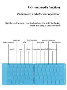 DF007 Foldable Blue Tooth Keyboard - Portable Wireless Keyboard Rechargeable Full Size Ultra Slim Folding Keyboard Compatible IOS Android Windows Smartphone Tablet And Laptop-Blue