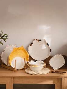 1pc Cute Cat Design Ceramic Plate, Japanese Cartoon Adorable High-Quality Dinnerware, Serving Dish, Microwave & Dishwasher Friendly, Gift - Multicolor - View 13