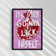 1 件橙红色水果水彩画插图帆布印刷 | 桃子樱桃草莓幽默排版海报 | 趣味墙面艺术时尚家居装饰 | 现代客厅卧室会所宿舍无框装饰