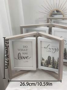 1 set Portafotos de madera giratorio doble cara con múltiples aperturas de 4x6, 5x7, 3.5x5 pulgadas, con bisagras y vidrio frontal, marco de fotos vertical para mostrar en mesa, decoración del hogar, adecuado como regalo de Navidad, boda, cumpleaños para mujeres, mamá, abuela, familia, mascotas - multicolor - Ver 3