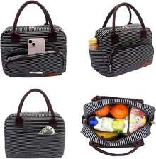 Bolsa de almuerzo aislada de gran capacidad con correa de hombro - Bolsa de tela Oxford para mujeres, impermeable, a prueba de fugas, adecuada para oficina, picnic, trabajo, camping, con función de aislamiento - Flor rosa - Ver 3
