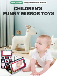 1 PC Foldable Baby Floor Mirror Toy Tummy Time Sensory Baby Toy Baby Montessori Developmental Crawling Toy New Red Baby Funny Mirror Toy, Foldable Car Backseat Hanging Pendant For Visual Training With 6 Patterns, Birthday Gift, Christmas Easter Halloween Gifts Parent