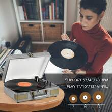 Vinyl Record Player 3-Speed Turntable With Bluetooth, Suitcase Portable Vintage Audio Turntable With Built-In Speakers, Black