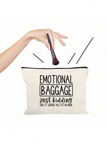 1pc Emotional Baggage Makeup Bag - Personalized Polyester Cosmetic Pouch, Lightweight Zippered Organizer, Machine Washable, Fade Resistant, Foldable - Fashion Style White Toiletry Bag Holiday Essentials Holiday Travel Travel Essentials Travel Bag Travel Accessoriesfor Vacation Summer Back To School School Stuff Bag For School Travel Bag For Women Makeup Bag For Travel - Multicolor - View 2