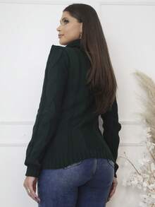Women's Knitted Blouse High Neck With Front Brace Winter Elegant--- - Black - View 4