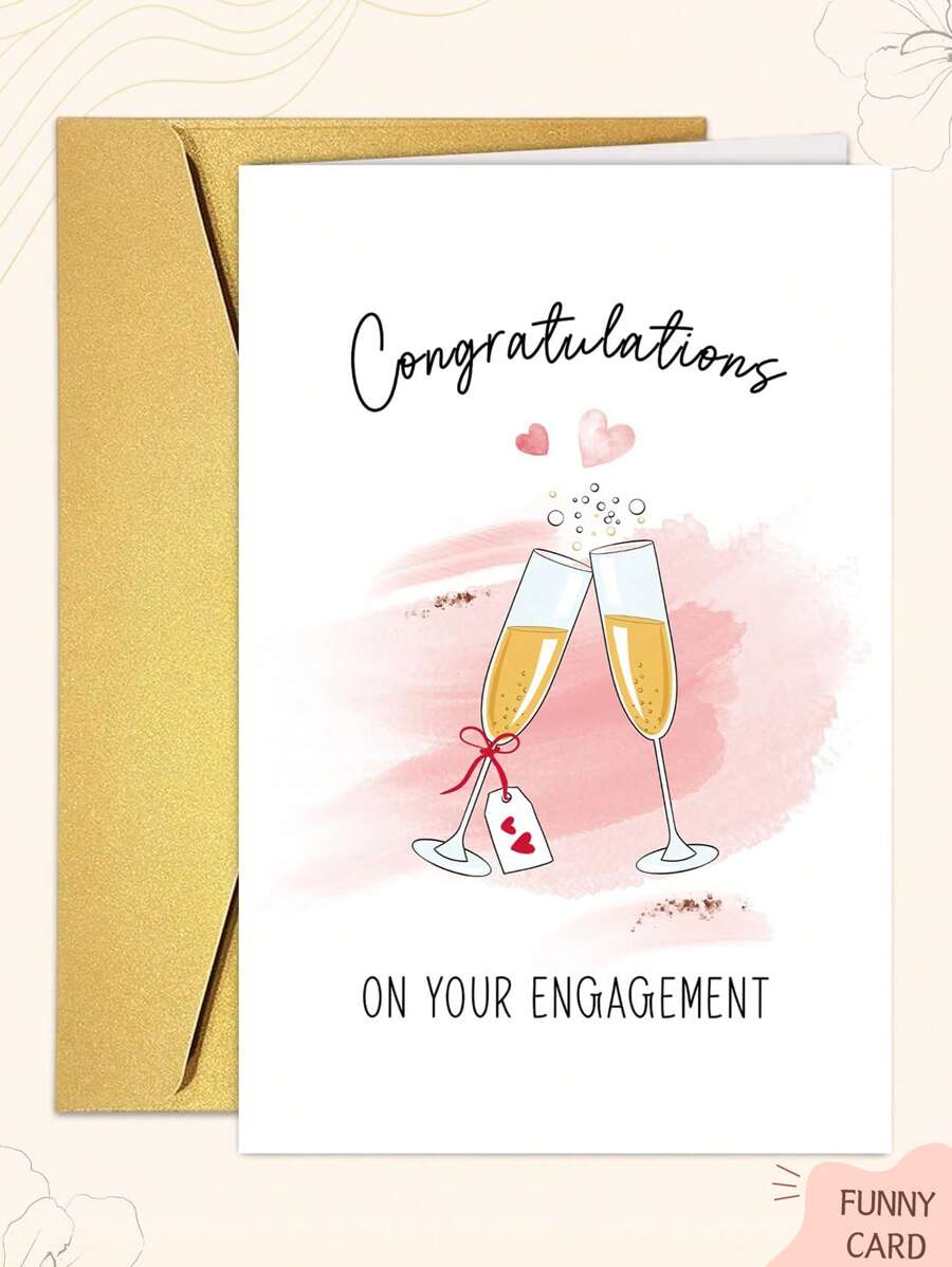 1PC Congratulations On Your Engagement Card, Champagne Engagement Card For Couples, Congrats Engagement Card For Him Her, Cheers To Engaged Card