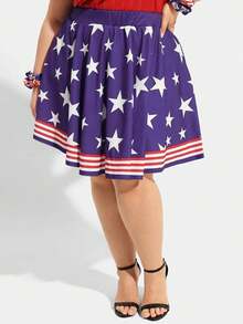 Women's 4th Of July Skirt Plus Size Stylish Red White And Blue High Waist A Line Patriotic Skirt For Summer - Purple - View 3