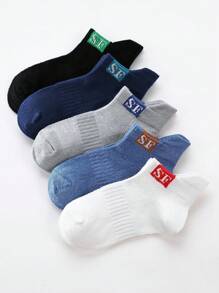5 Pares de Meias Curtas Esportivas de Tornozelo com Estampa de Letra para Crianças, Meias Respiráveis e Absorventes de Umidade para Uso Diário, Esportes ao Ar Livre e Looks Casuais