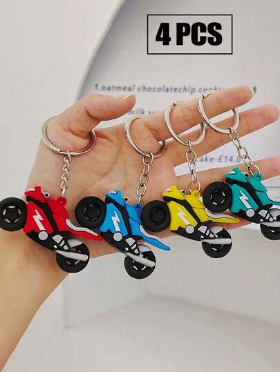 1/2/4 Piece Of Cartoon Silicone Color Matching Motorcycle Keychain For Boys And Girls, Decorative Pendants For Cars And Bags, Small Gift Pendants For Classmates And Friends