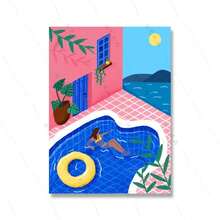 1 幅帆布画抽象彩色图片游泳池艺术海报印刷浪漫女孩饮料牛奶蛋糕客厅家居装饰可选画框 - 彩色 - 查看 37