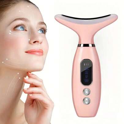 Rechargeable Neck And Facial Massager, Facial Beauty Device With Hot Compress, Vibration And Massage Modes - Ergonomically Designed For Soothing The Face, Eyes And Neck - Ideal Gift For Mother's Day, USB Power Supply