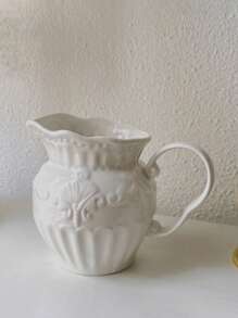 1 pieza Jarra de leche de cerámica con relieve barroco, jarra de estilo europeo vintage para arte de café con leche, jarra de leche para el té de la tarde de gran capacidad, decoración de escritorio estilo palacio