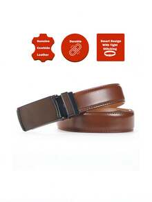 1/2pcs Men's Genuine Leather Ratchet Belt With Automatic Alloy Buckle - Business Style, Micro-Adjustable 1 2/6" For Dress Pants, Second Layer Cowhide - DL84DP85 - View 3