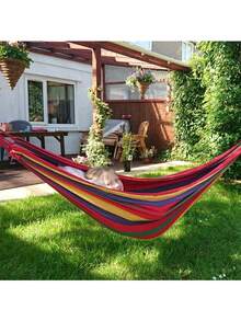 Portable Camping Hammock, Double Hanging Hammock, Heavy Duty Hammock, Outdoor Hammock, Patio Canvas Hammock, Sturdy And Comfortable Fabric Hammock With Tree Straps, Load-Bearing Up To 440 Lbs, Comes With Travel Bag, Suitable For Outdoor/Indoor Patio/Backyard. - Multicolor - View 8