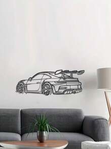 1pc Minimalist Sports Car Metal Wall Art - Black Metal Carving, Sleek Design With Spoiler & Exhaust Pipes, Easy To Hang Home & Office Decor For Living Room Or Wall Enthusiasts, Dynamic Aesthetic Modern Craftsmanship Room Decor Bedroom Decor Home Decor Wall Decor