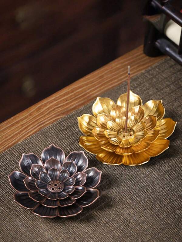 1Pc,Lotus Incense Burner, Incense Base, Aroma Ash Catching Tray, Brass Incense Burner With 6 Holes And Removable Ashtray For Office, Home, Bedroom, Yoga Room And Tea Room.