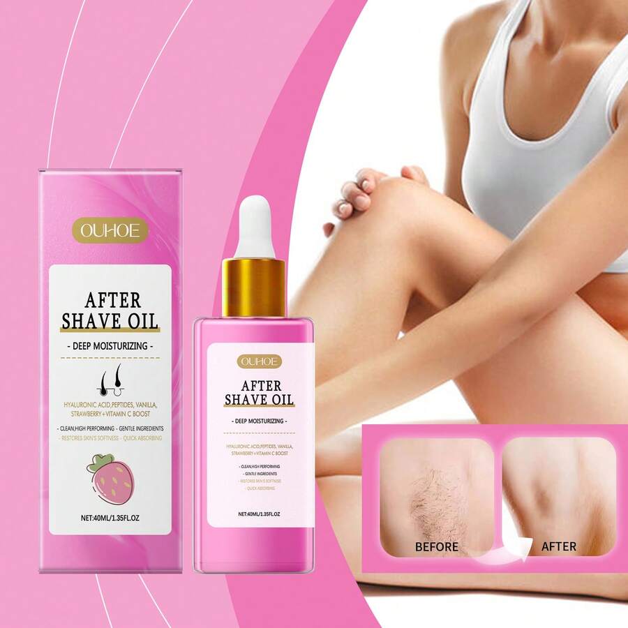 1瓶草莓香型脱毛后护理油，舒缓保湿，细致毛孔，减少脱毛后干燥和泛红，令肌肤柔软光滑，温和的脱毛后护理产品。