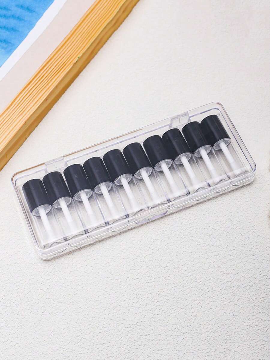 1/10 piezas Tubos vacíos de plástico de 3ml para gloss labial, envases de gloss labial transparentes, botellas vacías recargables para lápiz labial - Negro - Ver 1