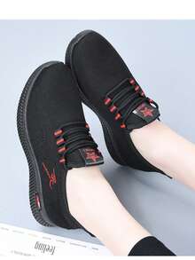 Spring/Summer New Middle-Aged & Elderly Athletic Comfortable Casual Shoes, Sports Mommy Shoes For Office - black red - View 2