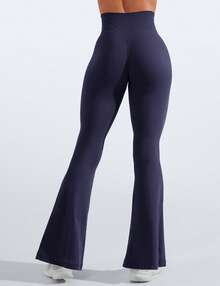 YEOREO Women Flare Leggings Short Inseam Lynnie Bootcut Yoga Workout Pants High Waist Bell Bottom Workout Legging - Navy Blue - View 6
