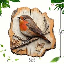 Segno da parete in legno piatto 2D a forma di uccello pettirosso, stile rustico di fattoria, con foglie e rami autunnali, perfetto per cucina, vacanze, bar, porta e decorazione portico di casa