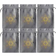 6 件涤纶抽绳袋，适用于塔罗牌、神圣几何/星座设计、可重复使用的神谕卡、水晶、珠宝和礼品、女士派对用品收纳袋、旅行必需品礼物