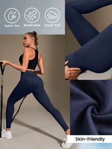 Ribbed Comfort Fit Leggings – Perfect For Everyday Style - Azul Marino - Ver 2