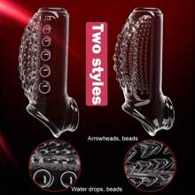 Penis Sleeve Transparent Progressive-Texture Condom Featuring Waterdrop And Arrow-Shaped Patterns, 115mm Length With Thickening/Lengthening Effect, Ideal For Passionate Nights Enhancing Partner Pleasure.