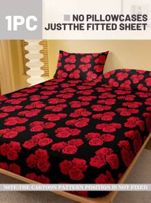 1pc Minimalist Modern Floral Three Lifetimes Botanical Print Brushed Fitted Sheet, Bedroom Printed Bed Cover, Mattress Protector, Bedding Set (Excluding Pillowcase)
