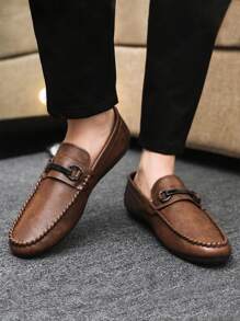 2025 Spring Business Formal Men's Fashion Korean Style Leather Shoes, Men's Loafers Moccasins Soft Bottom Slip-On Driving Shoes (Please Order One Size Up If You Have A Wider Foot)