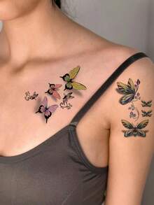 30 pegatinas de tatuajes temporales, exquisitos y realistas en 3D de mariposas de colores y diseño en inglés, adecuados para dedos, muñecas y pequeñas partes del Body, a prueba de agua y duraderos para mujeres