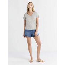 Camiseta de cuello en V fácil para mujer de la marca Free Assembly, tallas XS-XXL - gris jaspeado - Ver 2