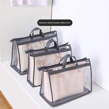 6pcs Transparent Non-Woven Fabric Tote Bags With Zipper And Handles, Garment Bag For Wardrobe Storage, Bag Accessories - Grey - View 4