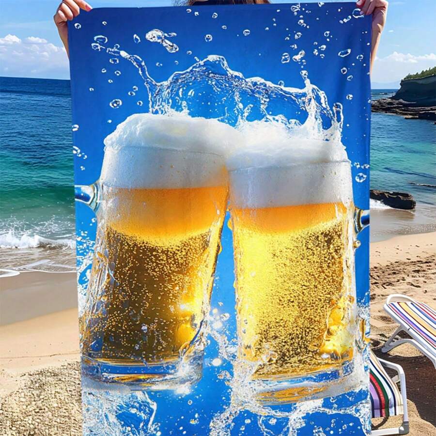 Asciugamano da spiaggia in microfibra estremamente morbido e con stampa vivace della birra - leggero, senza sabbia, asciugatura rapida, super assorbente, ideale per viaggi, nuoto, surf, yoga, campeggio e giorni in spiaggia, elementi essenziali da spiaggia