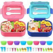Bento Box, 44oz 4 Compartment Lunch Container With Cutlery For Kid/Adult/Toddler, Leak Proof, Microwave/Dishwasher/Refrigerator  Convenient Lunch Bento Box For School, Work, Picnics And Home Use. The Package Includes A Lunch Box With 4 Compartments, Reusable Tableware, 4 Muffin Cups And Animal Food Picks Set