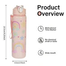 1pc, 750ml/23OZ Plastic Water Bottle With Straw & Rope, Portable, Multiple Designs, Suitable For Outdoor Sports, Cycling, Travel, Camping, Holiday Gifts, Etc.