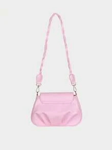 Bolsa de Ombro Feminina de Cor Sólida, Bolsa Transversal PU com Laço Decorativo Fofo, Adequada para Presentes, Transporte Diário, Escola, Mini Bolsa para Telefone, Bolsa Plissada