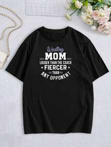 Camiseta de Lucha Libre para Mamás - Más Fuerte que el Entrenador, Más Feroz que Cualquier Oponente - Camiseta de Manga Corta para Mujer - Mejor Idea de Regalo para Mamás de Lucha Libre - Ropa para Aficionados a los Deportes - Camiseta Negra - Negro - Ver 3