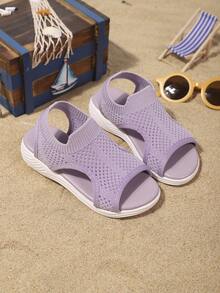 Sandalias deportivas para niñas, nuevas para el verano, de diseño de punta redonda, tejidas en una sola pieza, con diseño multicolor, antideslizantes, con suela plana, elegantes y generosas para niños, sandalias para la playa - Morado - Ver 1