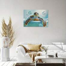 [Funny Sea Turtle Art] Funny Sea Turtle Bathroom Wall Art Canvas Painting Ocean Animal Pictures Ready To Hang